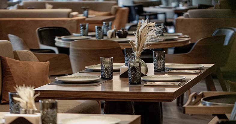 Plated dish on a wooden restaurant table